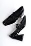 Culia Black Patent Leather Mary Jane Double Band Blunt Toe Heeled Shoes