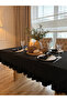 Pearl Velvet Textured Ruffled Tablecloth Black