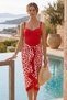 Women's Shaping / Sculpting Draped Red Swimsuit Red Leopard Pareo Set of 2 Stylish and Slimming Effect - 2