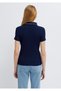 Button Detailed Navy Blue Polo T-Shirt Fitted / Bodycon Cut 1613944-84371 - 6