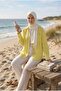 Hijab Collar Is Closed Natural Linen Fabric Loose Fit Comfortable Cut Shirt Yellow
