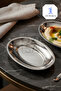 Ovalis 2-Piece Small Size Steel Fruit Salad Appetizer Plate Serving Presentation Glossy Kayık Plate Set No: 1 - 2