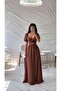 Coffee Knot Detailed Long Evening Dress 583008