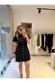 Balloon Sleeve Gold Button Short Dress - 6