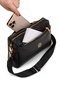 Women's Black 3-Compartment Lined Adjustable Column Strap Cross Shoulder Bag - 2