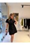 Balloon Sleeve Gold Button Short Dress - 4
