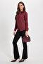 Women's Slim Fit, Close-Fitting, Long Sleeve, Hidden Button Detail, Burgundy Basic Shirt - 2