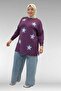 58013 Plus Size Combed Cotton Tunic with Star and Stone Detail on the Front - Plum