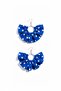Women's Silver Color Hoop Dangle Earrings – Cobalt Blue White Polka Dot Fabric Beaded Design