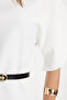 Women's Slim Fit Tight-Fitting Short Bat Sleeve Thin Belted Zippered White Blouse Shirt - 4
