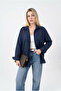 Women's Navy Blue Linen Shirt Loose Oversized Shirt with Pockets 100% Cotton - 4