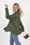 Women's Khaki Basic Oversize Linen Pocket Long Sleeve School Plus Size Shirt - 4