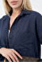 Women's Navy Blue Linen Shirt Loose Oversized Shirt with Pockets 100% Cotton - 3