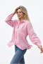 Women's Dusty Pink Linen Shirt 100% Real Linen Basic Oversize Linen Long Sleeve with Pockets - 4
