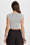 Women's Slim Fit Polka Dot Crew Neck White Crop Blouse - 6