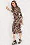 Women's Black-Camel Half Fisherman Zebra Patterned Maxi Dress App1202