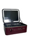 Genuine Leather Makeup Bag with 3 Led Lights and Mirror - Shockproof Luxury Organizer with Adjustable Compartments - Burgundy - 9