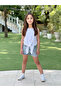 Girl's Stone Jeans Shorts and White Bluz with Straps (One Size Larger Can Be Chosen) - 4