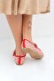 Women's Red Mary Jane H Patterned Casual Ballerina Flats BYNDMJ01 - 4