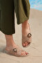 Women's Beige Cross Buckle Slippers 2cm Byndrp01 - 2