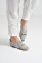 Women's Gray Buckle Embroidered Straw Knitwear Daily Ballerinas Byndtrb03 - 2