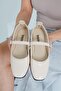 Women's Beige Patent Leather Daily Buckle Low Heel Comfortable Ballerinas Byndmrj01 - 4