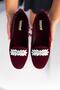 Women's Burgundy Cardif Stone Detailed Velvet Home Slippers 1cm Byndshr03 - 4