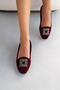 Women's Burgundy Cardif Square Buckle Velvet Home Slippers 1cm Byndshr03 - 3