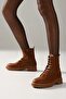 Women's Tan Letters Leather Boots 4cm Byndltt01 - 3