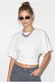 Women's White Drawstring Waist Crew Neck T-Shirt Öt261003 60283996