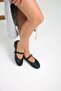 Women's Black Mejita Needle Trock Single Strap Leather Ballerinas Byndmjit01