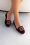Women's Burgundy Cardif Square Buckle Velvet Home Slippers 1cm Byndshr03 - 4