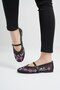 Women's Black Purple Embroidered Buckle Casual Ballerinas Byndnks01
