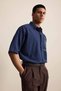 Men's Oversize Embroidery Detailed Cotton Short Sleeve Shirt Navy Blue - 7