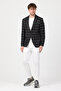Virone Men's Black Mono Collar Plaid Polyviscon Fabric Slim Fit Sports Blazer Jacket - 7