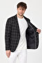 Virone Men's Black Mono Collar Plaid Polyviscon Fabric Slim Fit Sports Blazer Jacket - 5