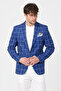 Virone Men's Cobalt Blue Mono Collar Plaid Polyviscon Fabric Slim Fit Sports Blazer Jacket - 3