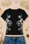 Women's Line Pattern Printed Basic Daily Use V-Neck Slim Fit T-Shirt