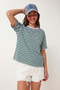 Striped Oversize Viscose T-Shirt Lrn0041 Green White - 4