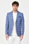 Virone Men's Indigo Mono Collar Plaid Polyviscon Fabric Slim Fit Sports Blazer Jacket - 6