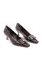 Genuine Leather Buckle Short Heeled Women's Shoes 371 Bordo (Burgundy) - 2