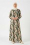 Plus Size Brush Patterned Viscose Hijab Dress - Forest Green & Coffee - Comfortable Fit, Spring Season