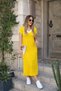 Women's Short Sleeve V-Neck Viscose Long Dress with Side Stripe and Slit - 3
