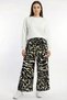 Women's Black Khaki Abstract Patterned Atlas Wide Leg Pants - 2