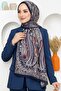 Women's Navy Blue Red Shawl Patterned Organic Cotton Soft Shawl