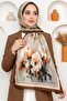 Women's Brown Gray Floral Patterned Soft Shawl - 2