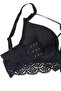 Black Cross-Striped Lace Support Bra Set with Stone Detail - 4