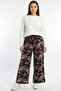 Women's Pink Beige Abstract Patterned Atlas Wide Leg Pants - 2