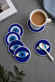 Knitted Look Evil Eye Embroidered Set of 6 Coasters 9 cm – Bohemian Decorative - 2