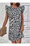 Women's Short Sleeve Sleeves Ruffle Detail Tie Back Leopard Pattern Sleeveless Mini Micro Dress